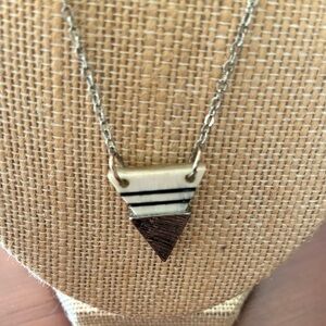 Silver Chain Necklace with Cream and Black Triangular Mother of Pearl Pendant